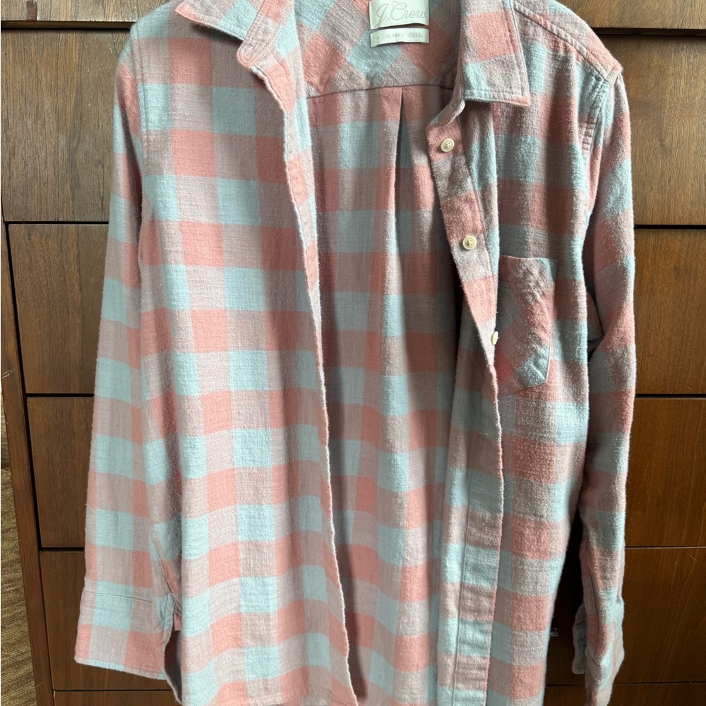 J. Crew Women’s Pink & White Buffalo Check Flannel Shirt